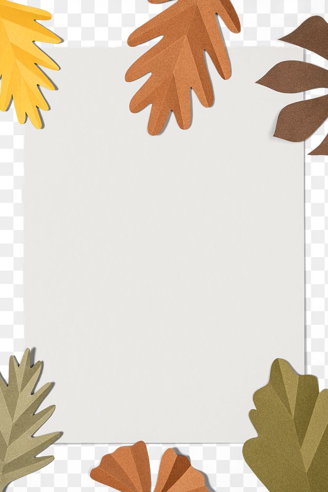 Png transparent frame with paper craft leaf in flat lay style