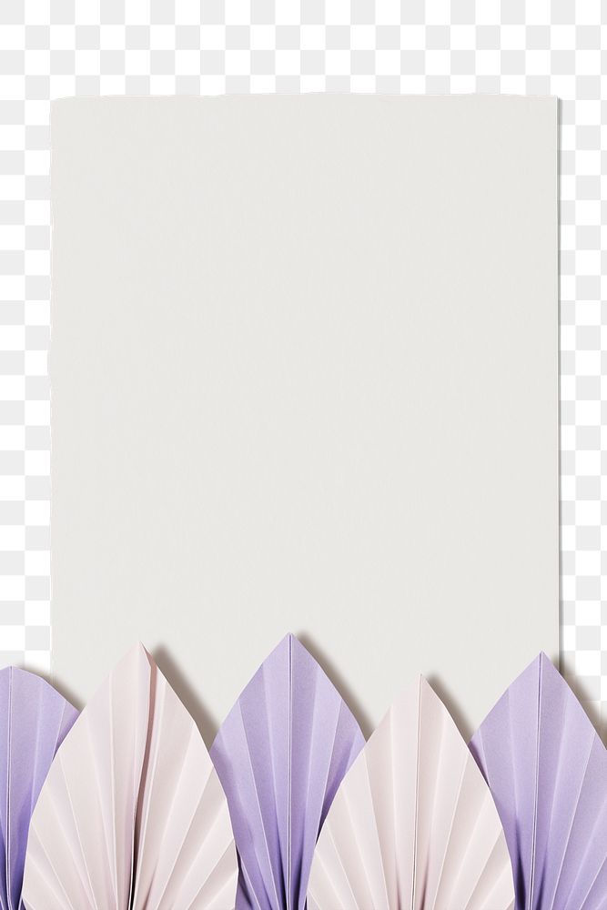 Png transparent frame with paper craft leaf in flat lay style