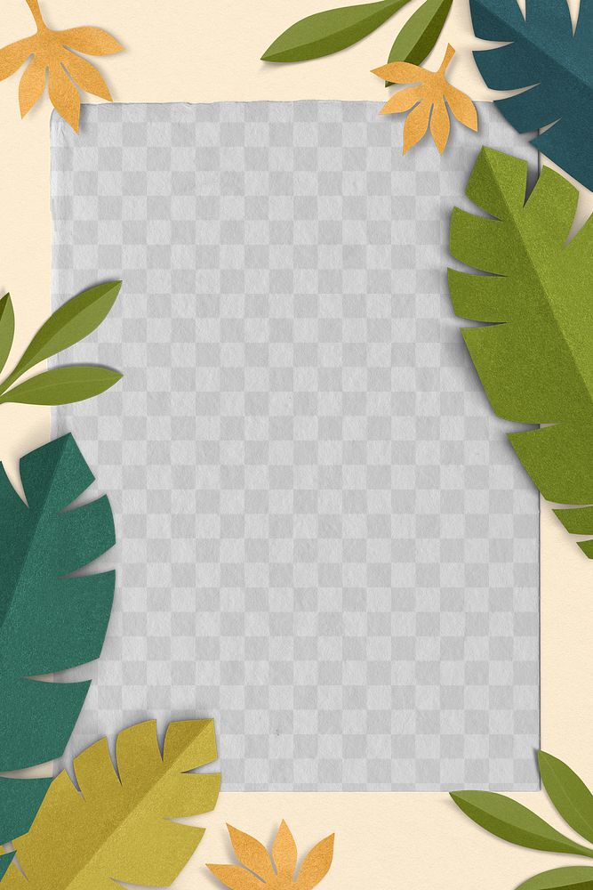 Green leaf frame png mockup in paper craft style