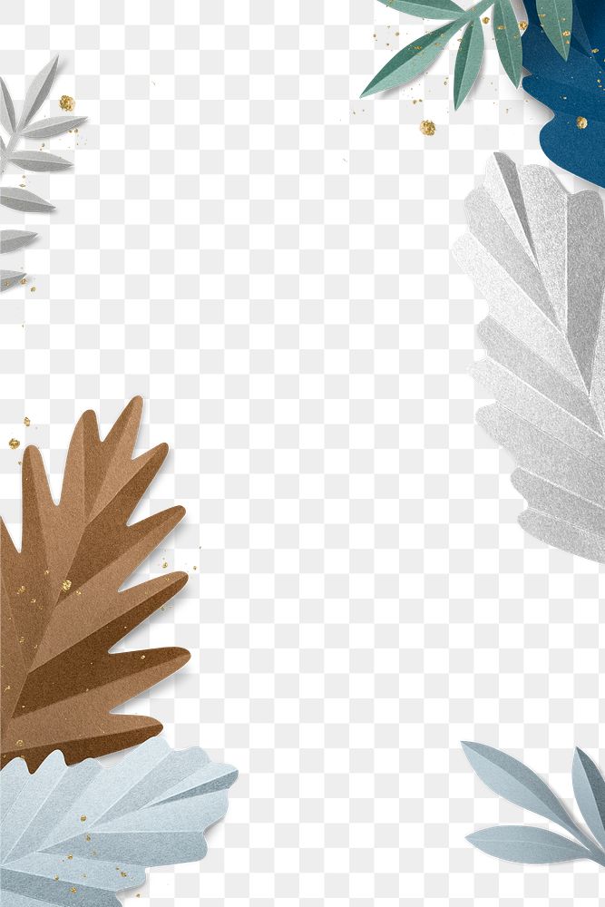 Winter leaf frame png in paper craft flat lay style