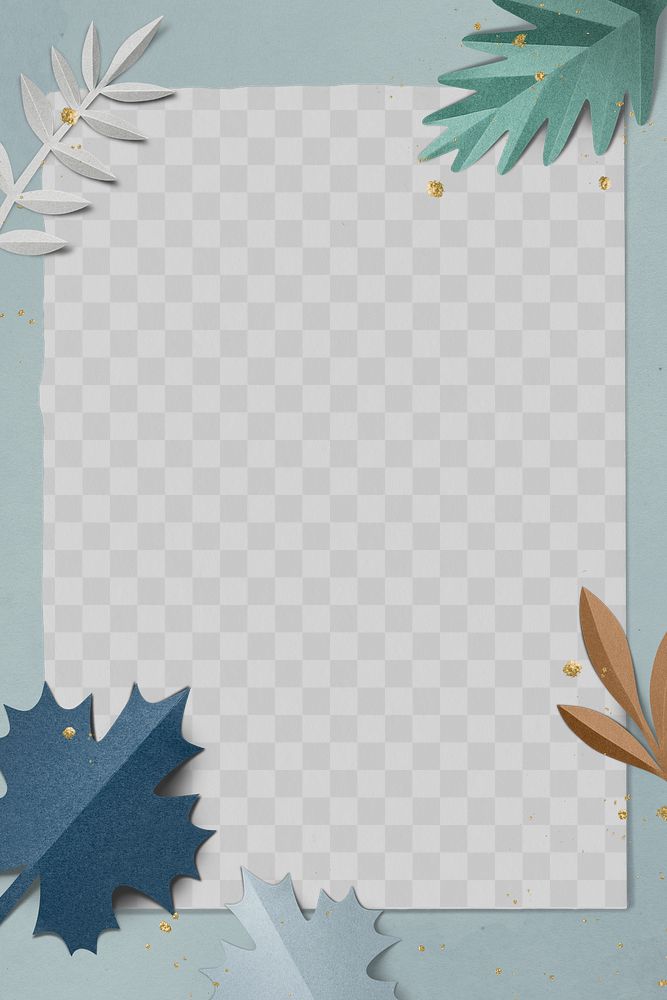 Paper craft leaf frame png in winter tone flat lay style