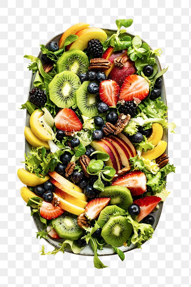 Healthy fruit salad png with vegetables and pecans