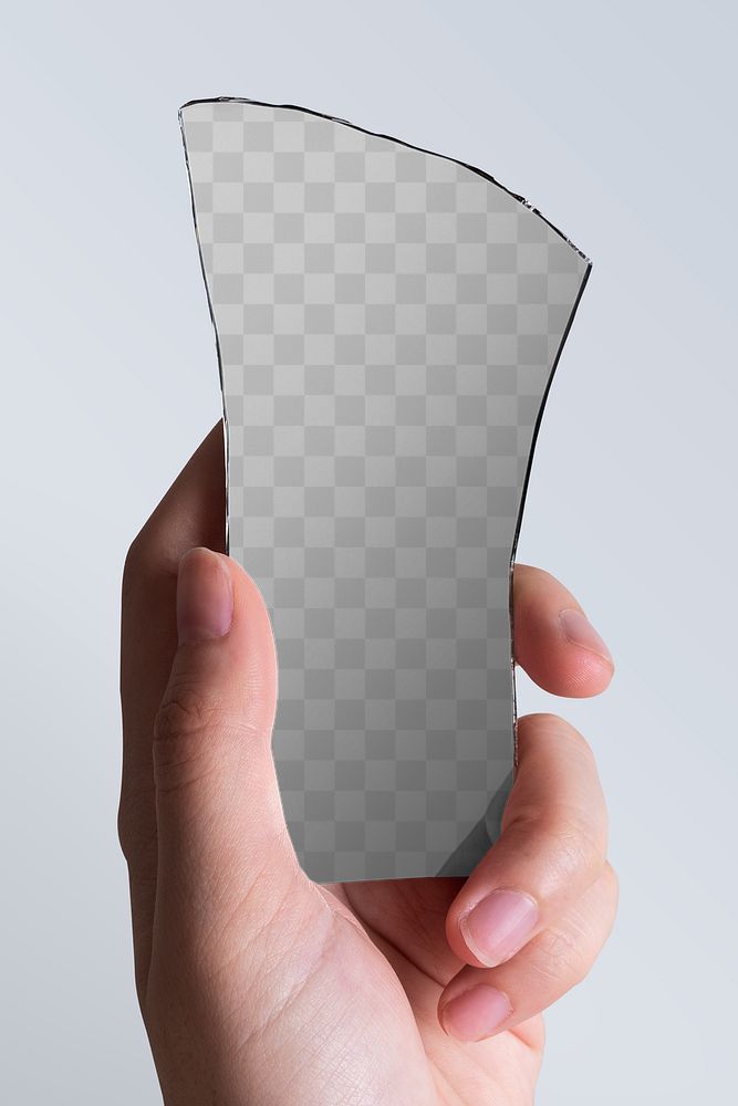 Mirror shard png mockup held by a hand