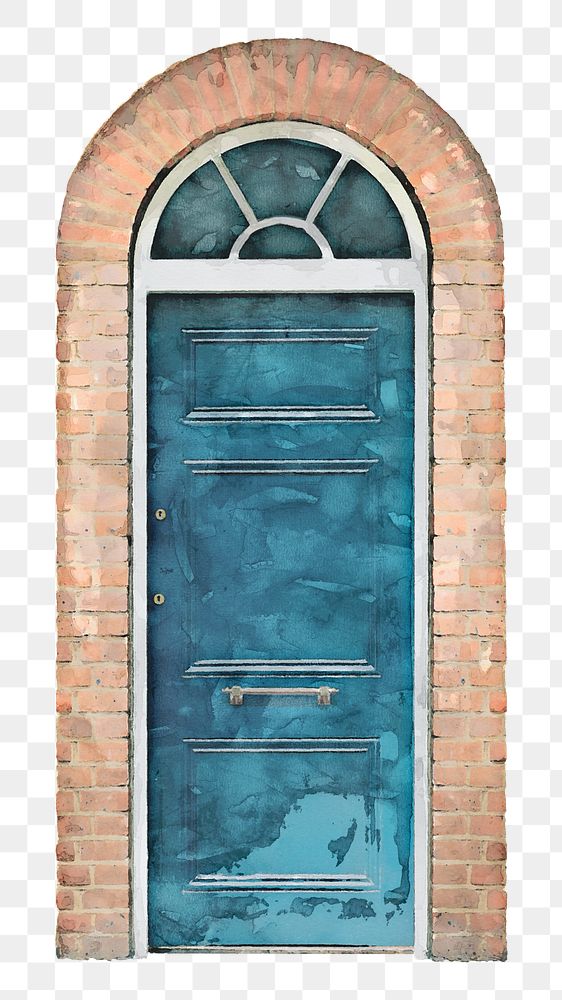 Watercolor house png door clipart, European entrance architecture