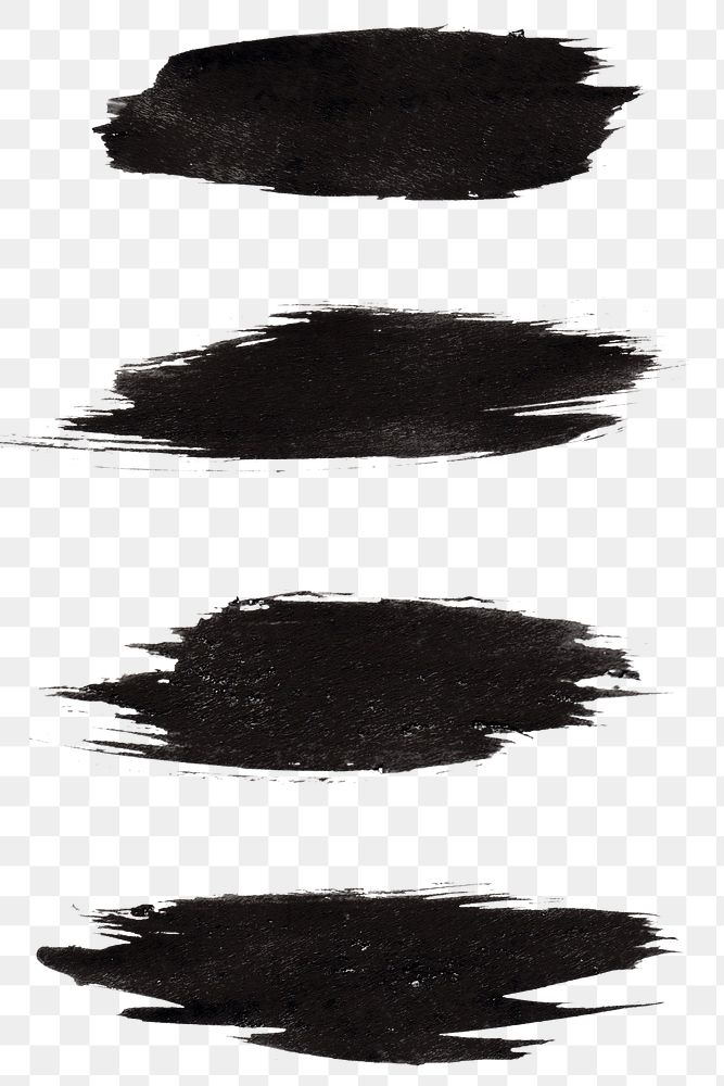 Abstract black brush stroke set transparent png