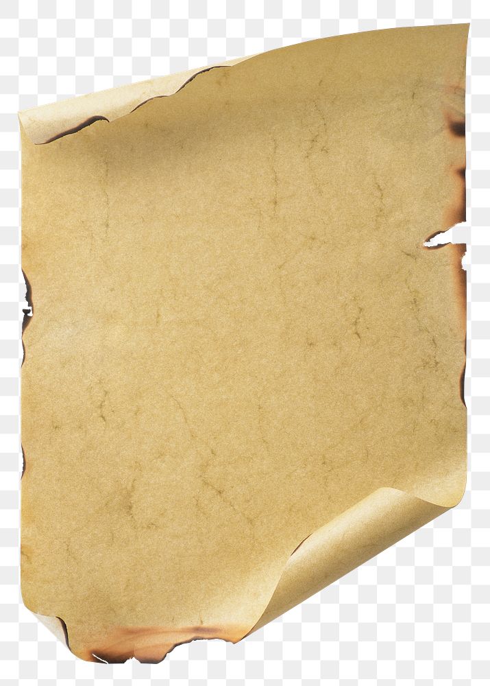Burnt paper png, vintage scroll graphic with copy space on transparent background