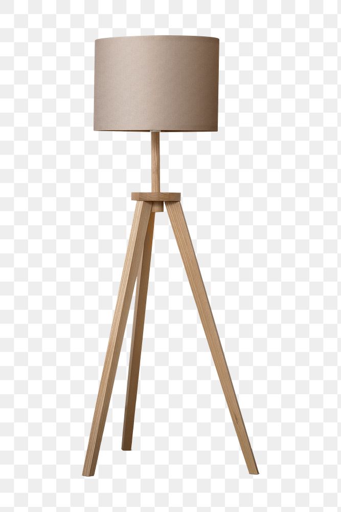 Wooden tripod floor lamp png mockup