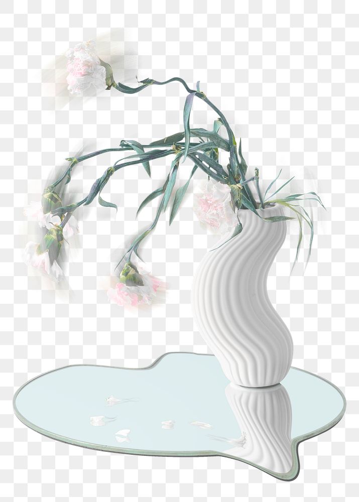 Flower PNG sticker, pastel white carnation in vase abstract art