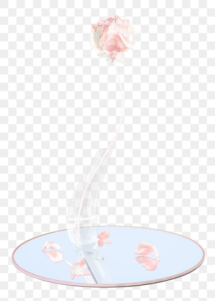 Rose PNG sticker, pastel pink flower in vase abstract art