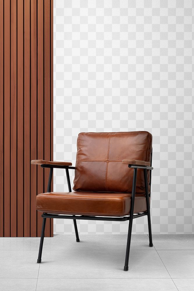 Brown wall mockup png with loft armchair living room furniture