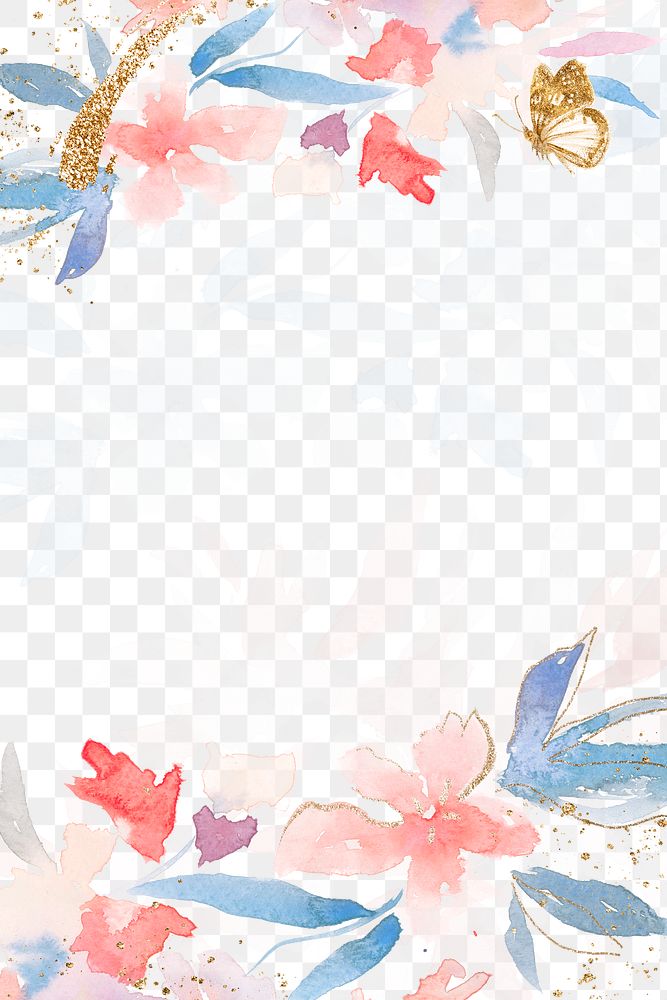Watercolor png flowers frame background in pink floral spring season