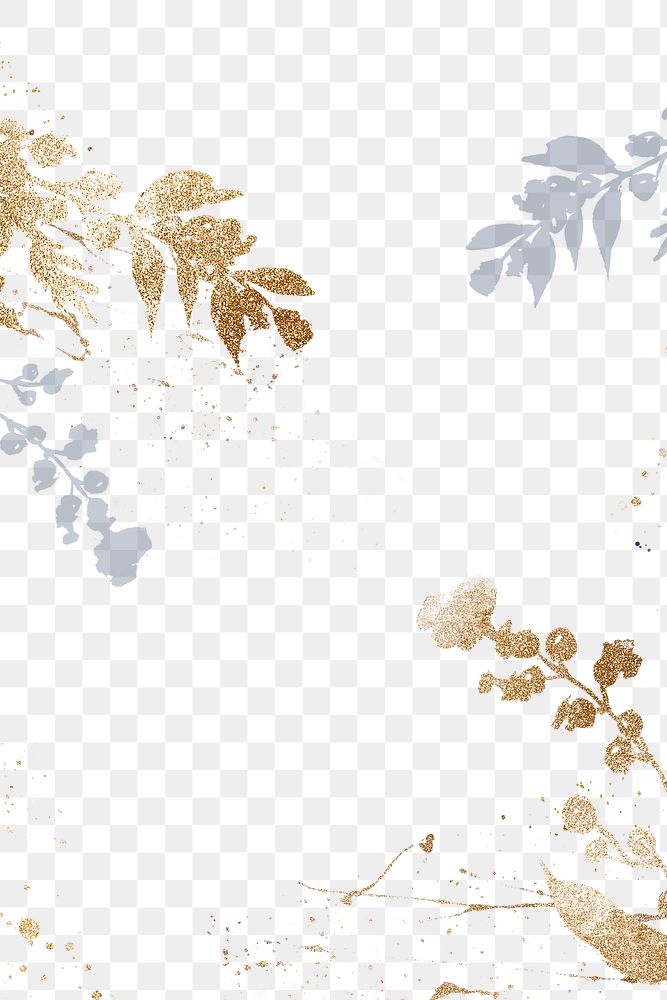 Winter png floral border background in gold with leaf watercolor illustration