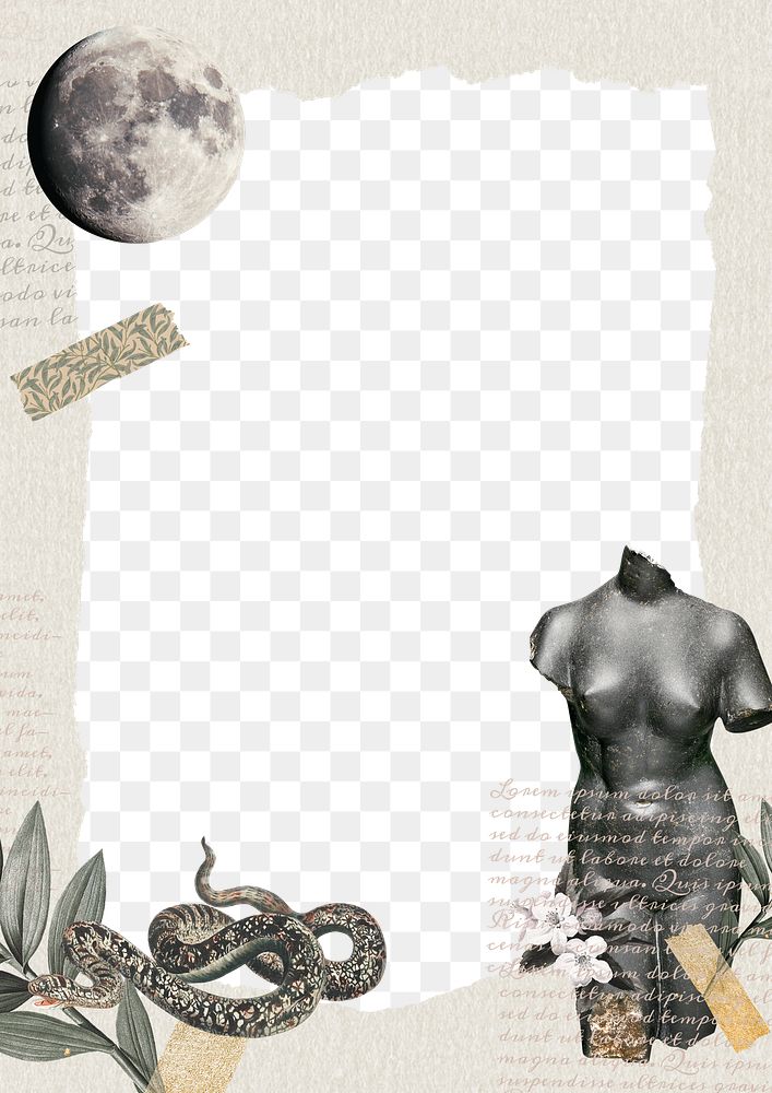 Collage frame png moon sticker, vintage printable collage scrapbook paper and digital planner journal