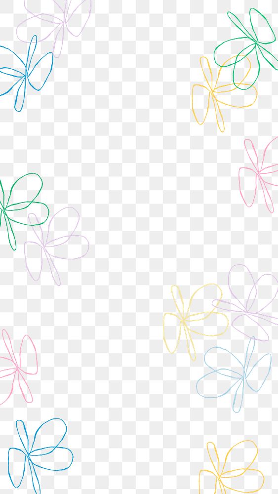 PNG border frame doodle with flower line art transparent background