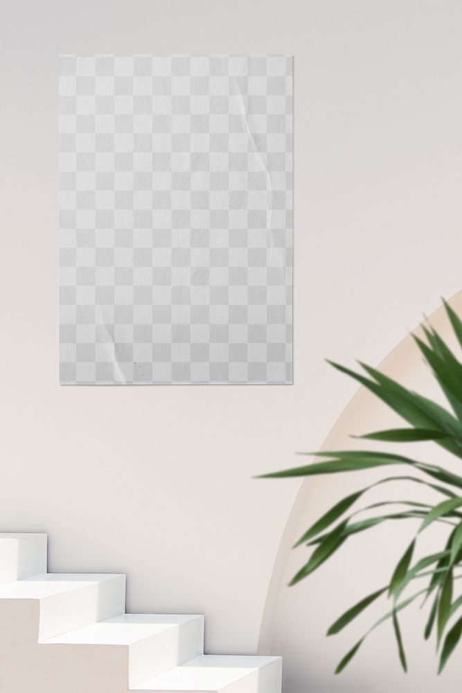 Poster png mockup, transparent design on wall