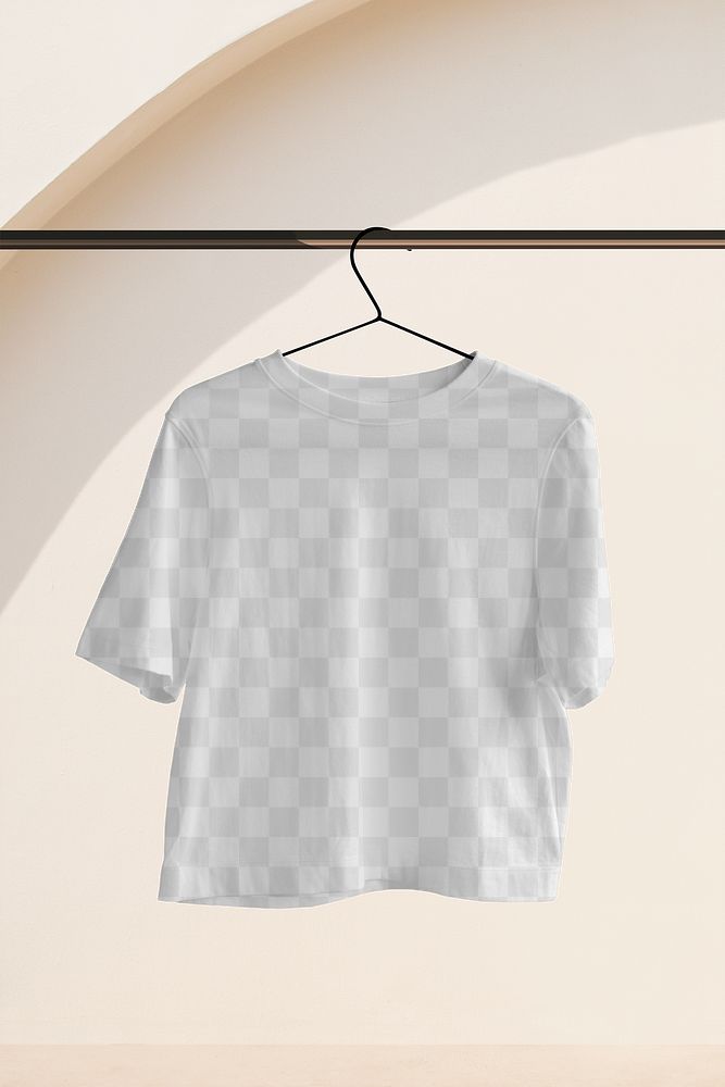 Woman's t-shirt png mockup, hanging tee transparent design