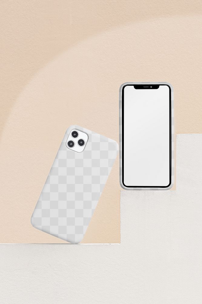 Smartphone & case mockup png, transparent design 