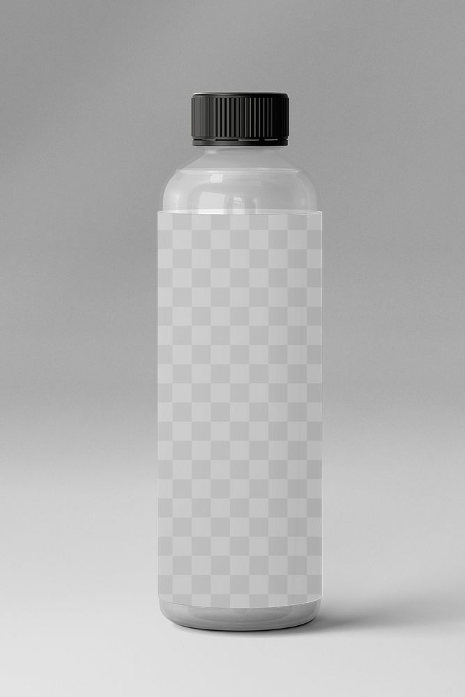 Water bottle label mockup png transparent, beverage packaging