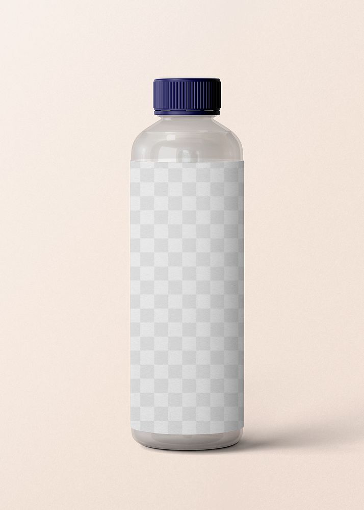 Water bottle label mockup png transparent, beverage packaging
