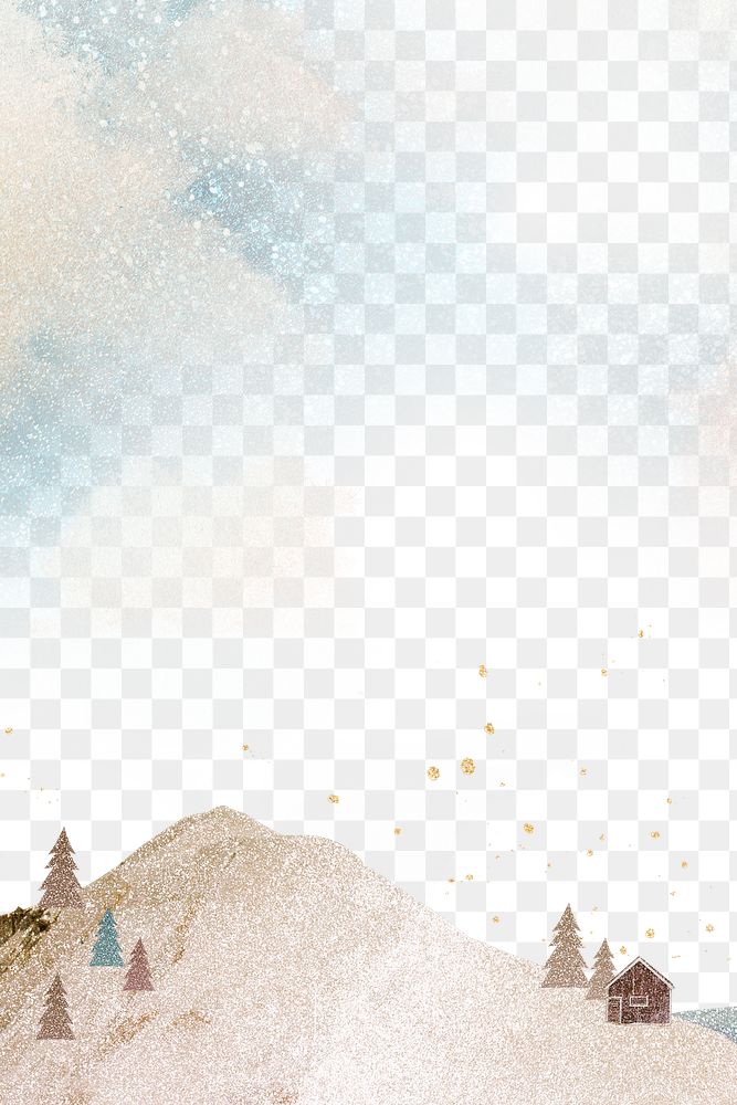 Winter landscape png transparent background, watercolor & glitter design
