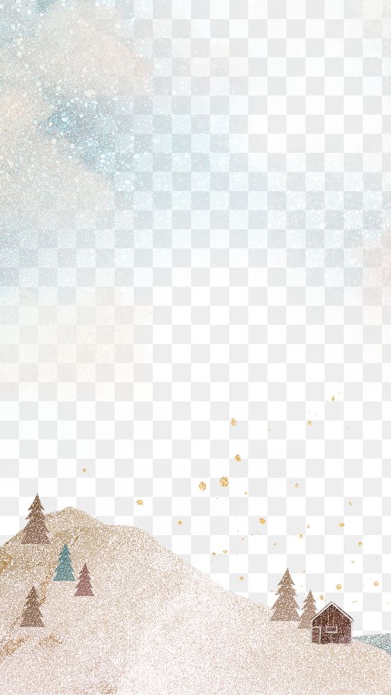 Winter mountain png transparent background, watercolor & glitter design