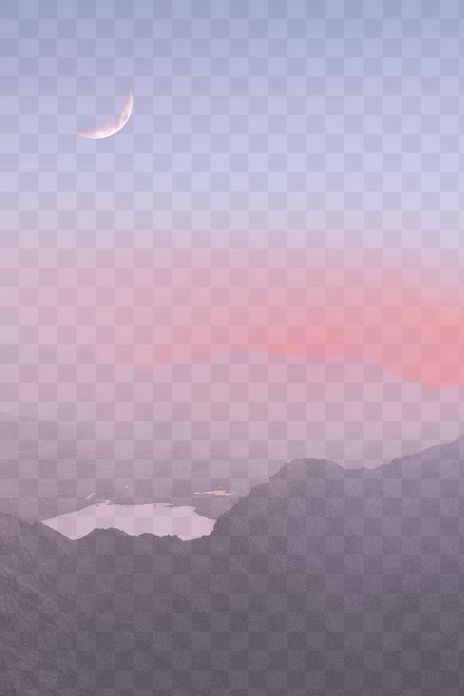 Aesthetic transparent background png, sunset mountain design