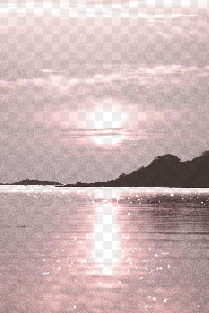 Aesthetic transparent background png, sunset beach, glitter design