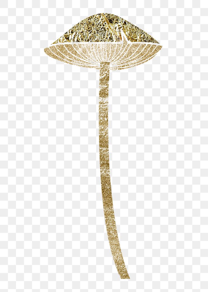 Golden mushroom png clipart, cottage core in glitter design