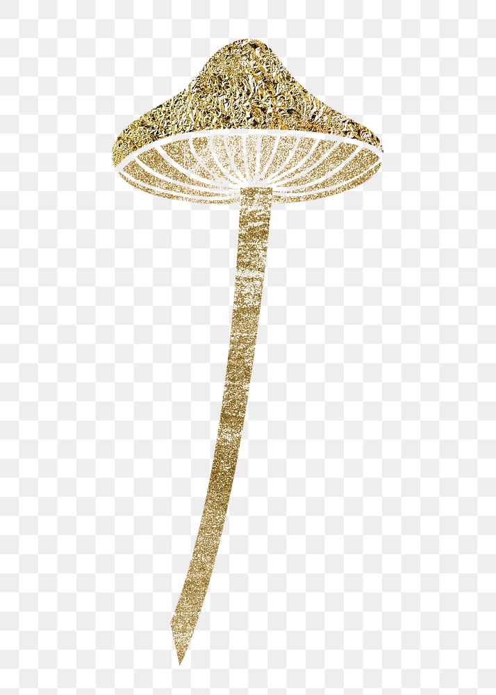 Golden mushroom png clipart, cottage core in glitter design