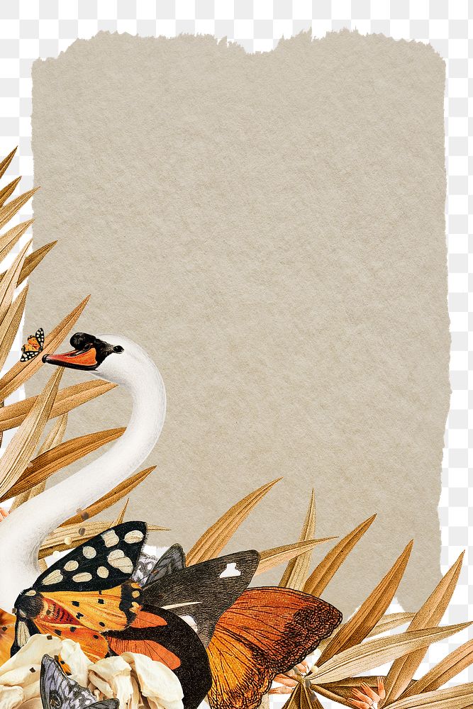 Retro swan png sticker transparent frame background, surreal hybrid animal scrapbook note illustration