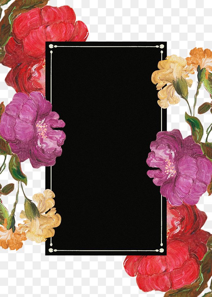 Aesthetic flower png frame, transparent background, remix from the artworks of Pierre Joseph Redout&eacute;