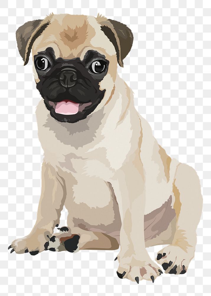 PNG pug puppy illustration, cute animal sticker, transparent background