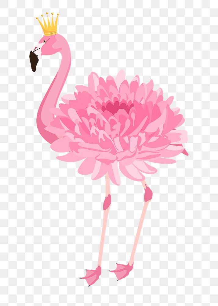 PNG princess pink flamingo illustration, animal sticker, transparent background