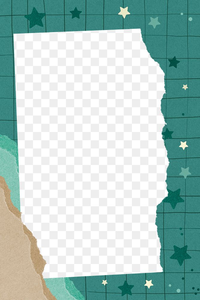 Green png frame, ripped paper design on transparent background