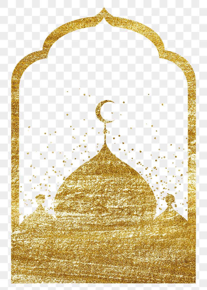 Gold png masjid, festive sticker on transparent background