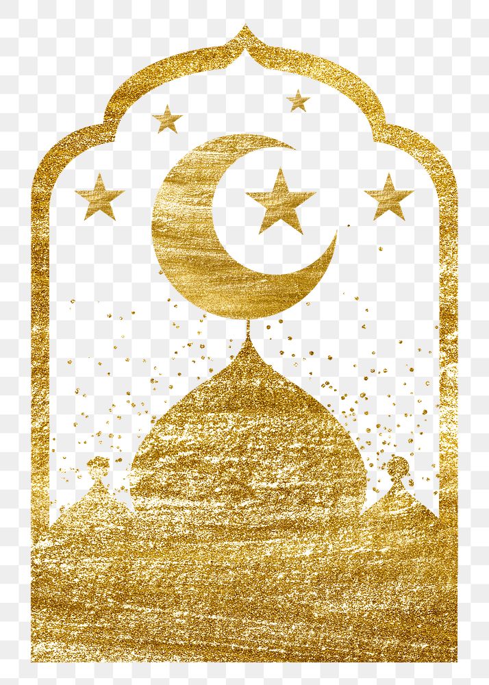 Festive gold png masjid sticker on transparent background