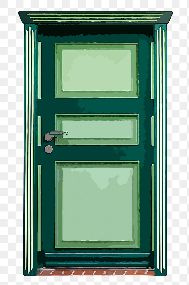 Green house door png clipart, watercolor exterior illustration