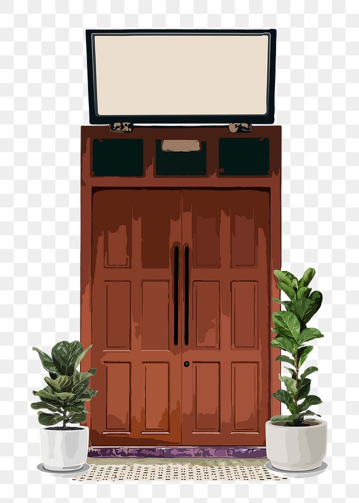 Wooden French door png clipart, house entrance illustration on transparent background