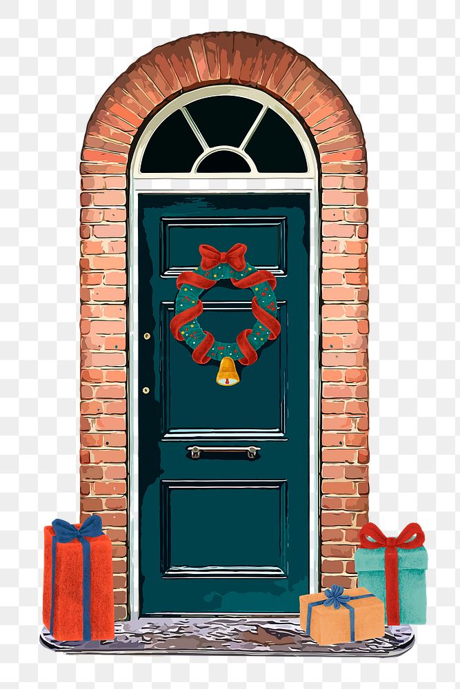 Christmas house png door clipart, festive entrance decoration
