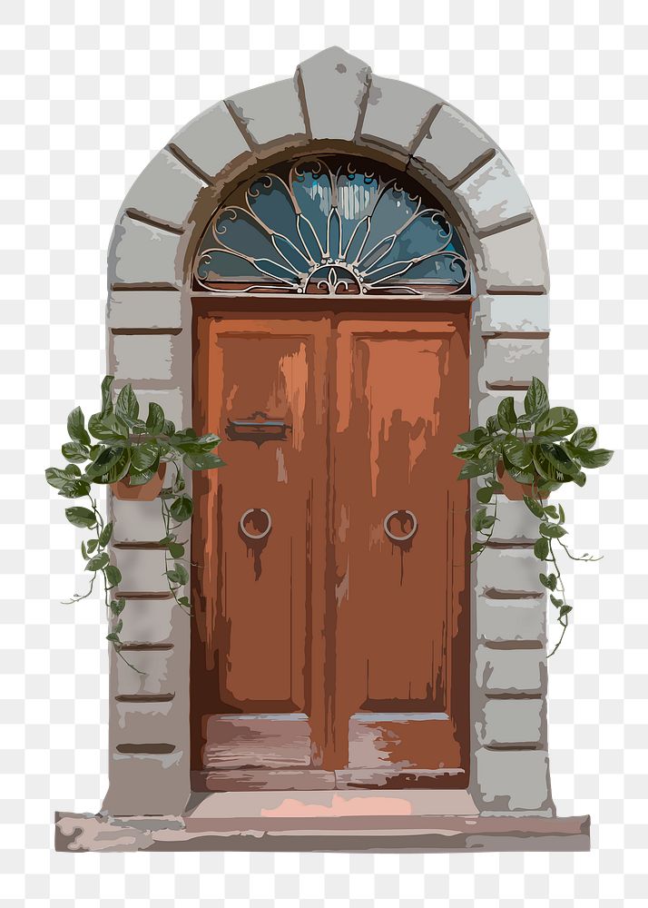 Wooden French door png clipart, house entrance illustration on transparent background