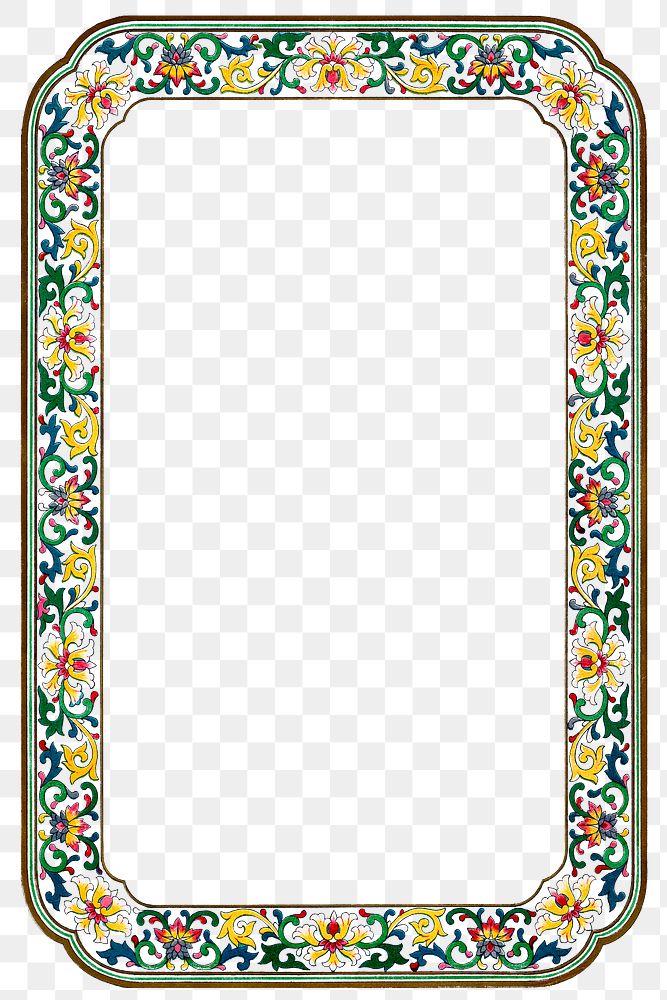 Colorful flower frame png, decorative Asian art on transparent background
