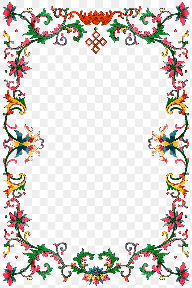 Flower frame png, vintage Chinese art on transparent background