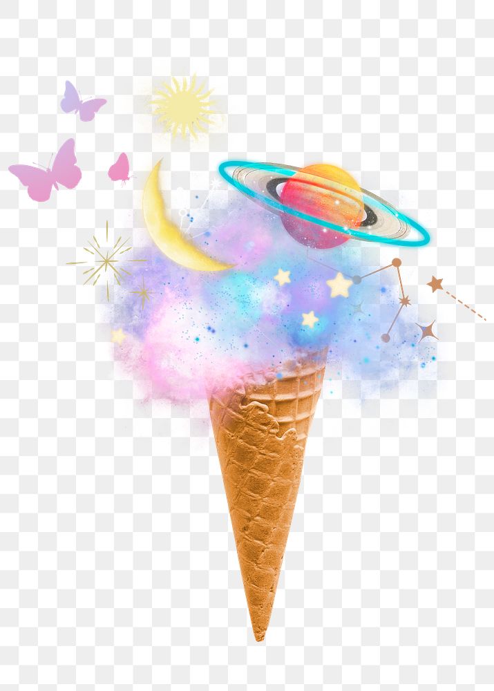 Cloudy ice cream png sticker, mixed media transparent background