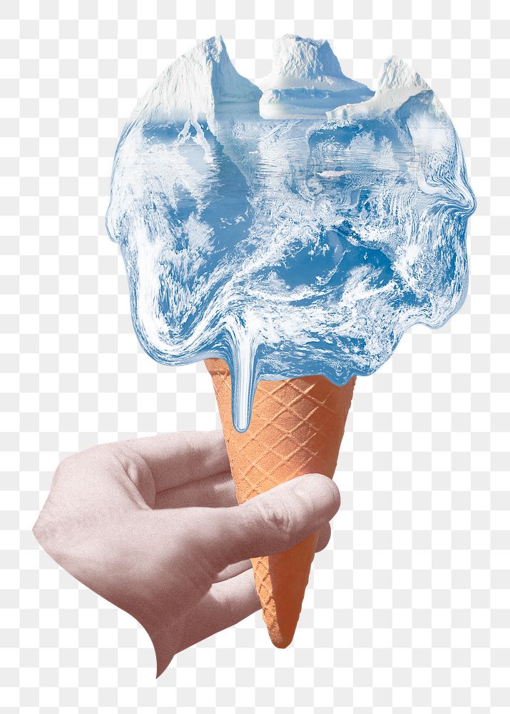 Melting Antarctica png ice cream cone sticker, transparent background