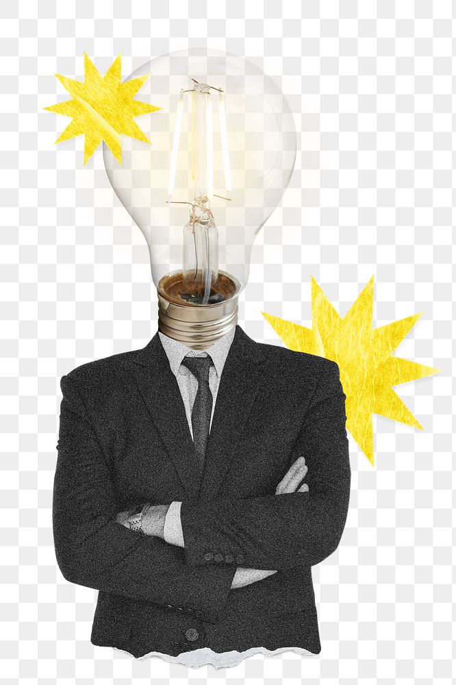 Man light bulb png, fresh idea concept on transparent background