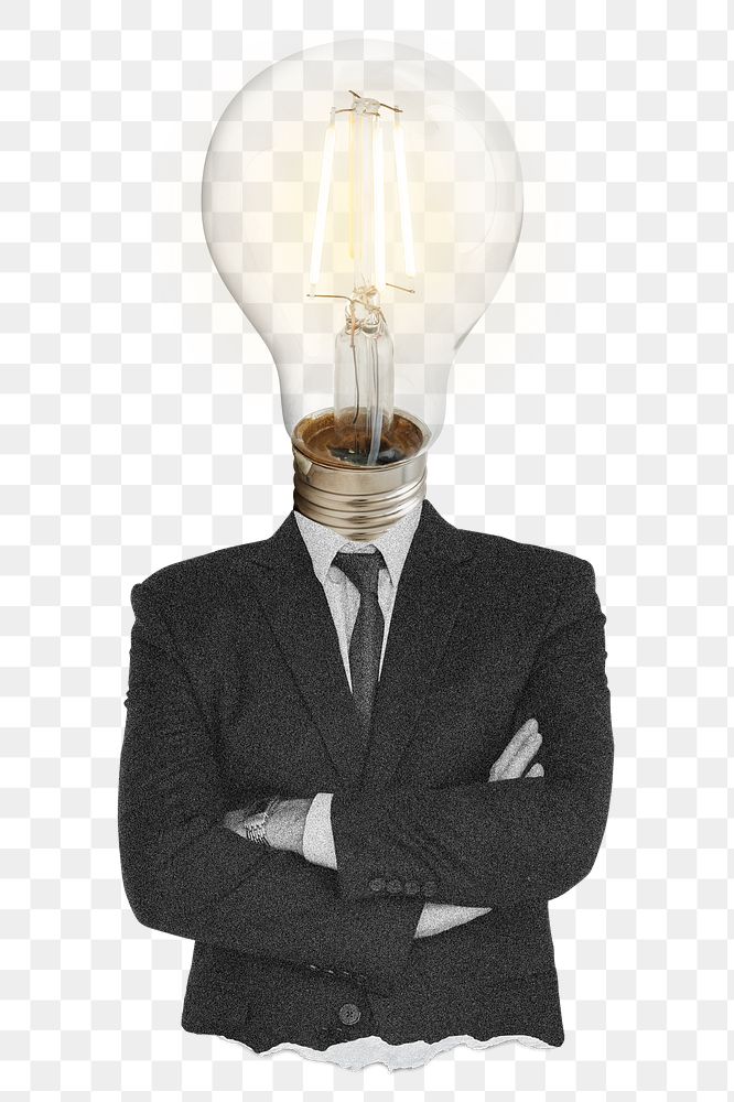 Man light bulb png, fresh idea concept on transparent background