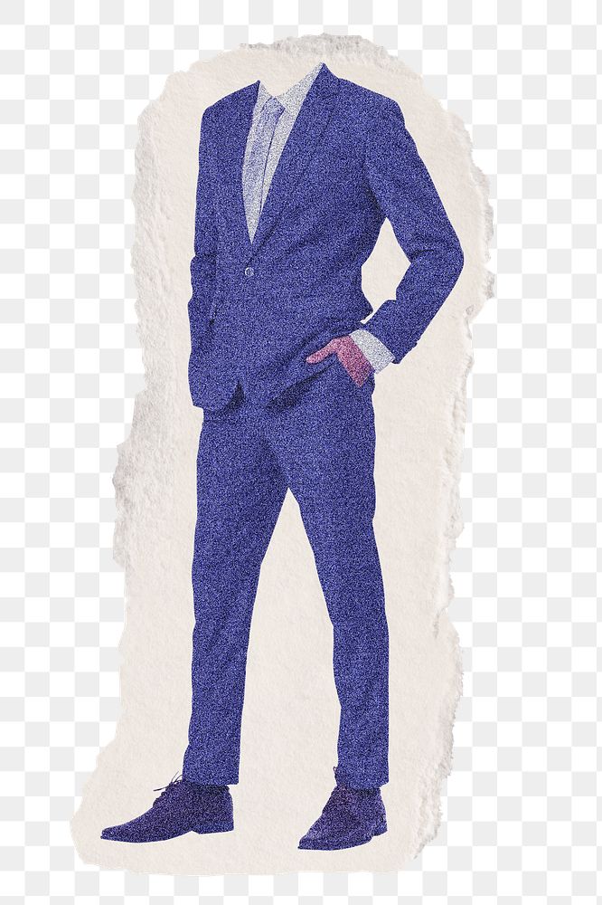 Businessman png in blue suit ripped collage element on transparent background