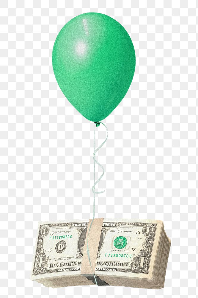 Money on balloon png on transparent background
