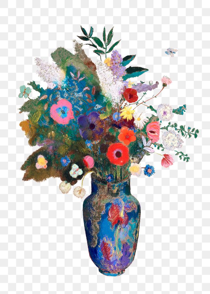 Png Odilon Redon's Bouquet of Flowers sticker, aesthetic flower artwork on transparent background, remastered by rawpixel