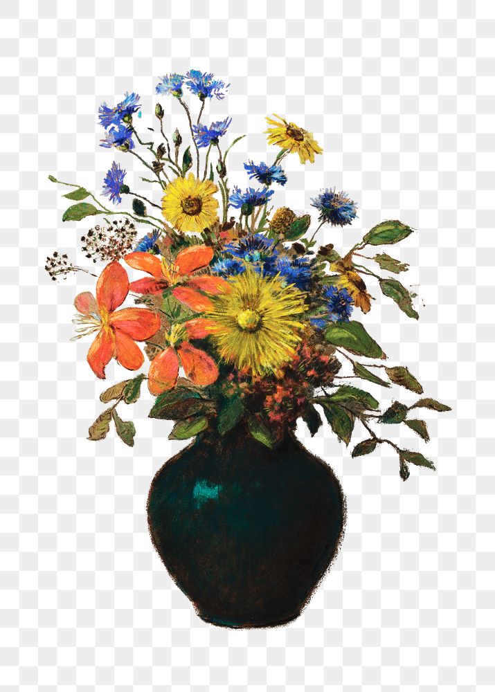 Png Odilon Redon's Flowers from field sticker, vintage flower artwork on transparent background, remastered by rawpixel